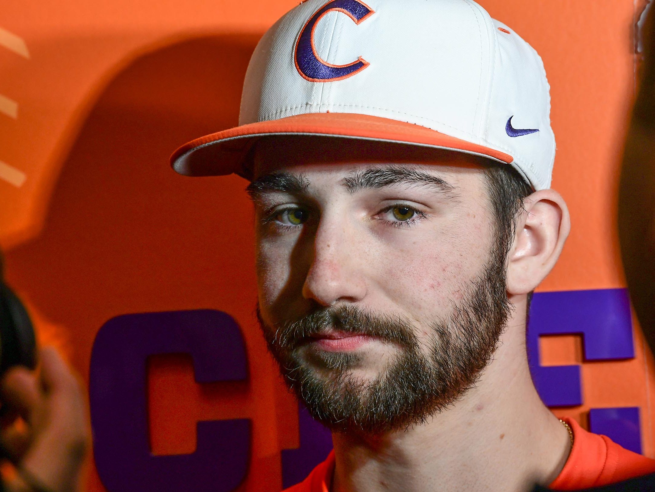 Clemson sophomore Spencer Strider(29) talks with media before their first official team Spring practice at Doug Kingsmore Stadium in Clemson Friday, January 24, 2020.