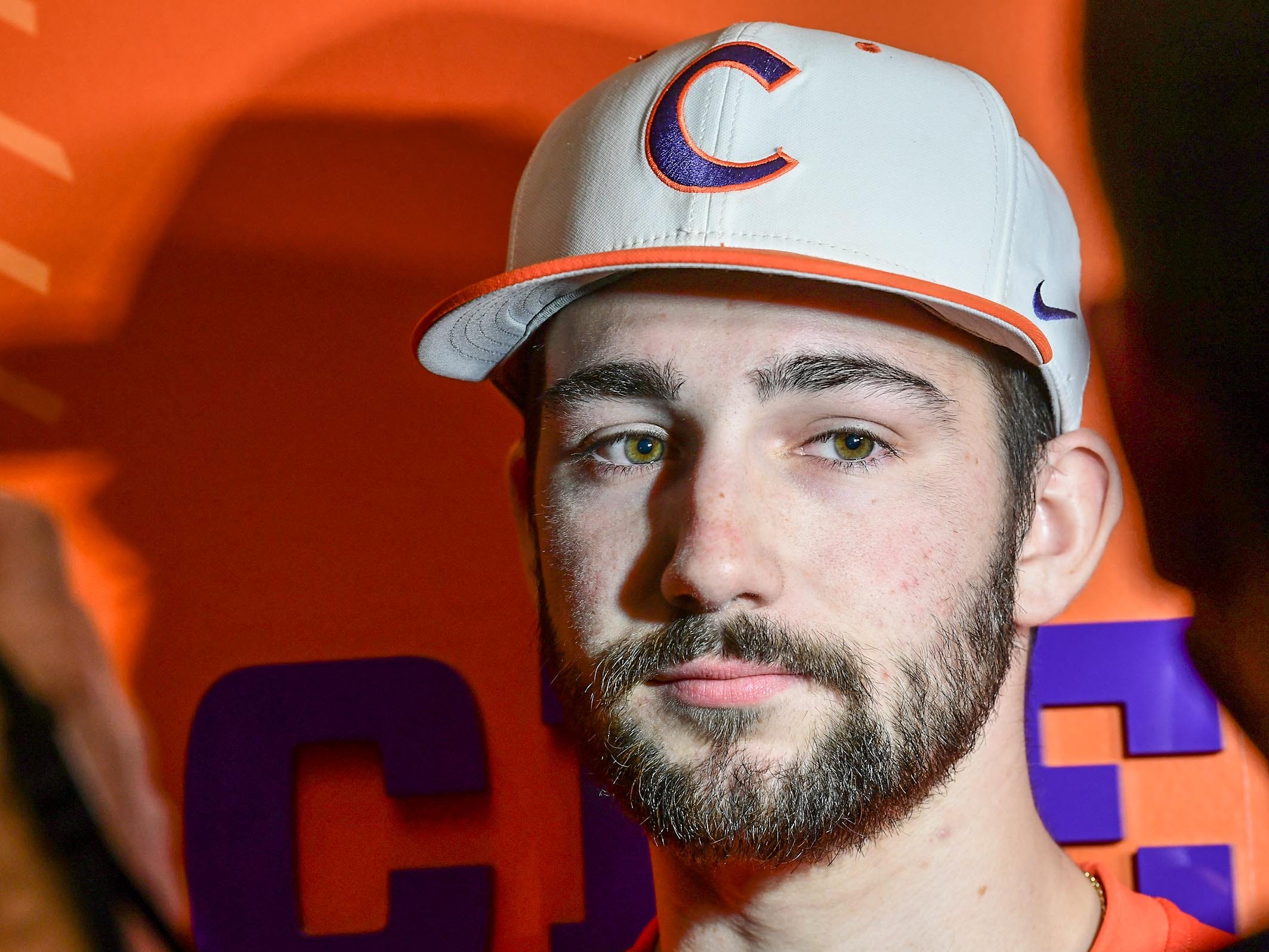 Clemson sophomore Spencer Strider(29) talks with media before their first official team Spring practice at Doug Kingsmore Stadium in Clemson Friday, January 24, 2020.