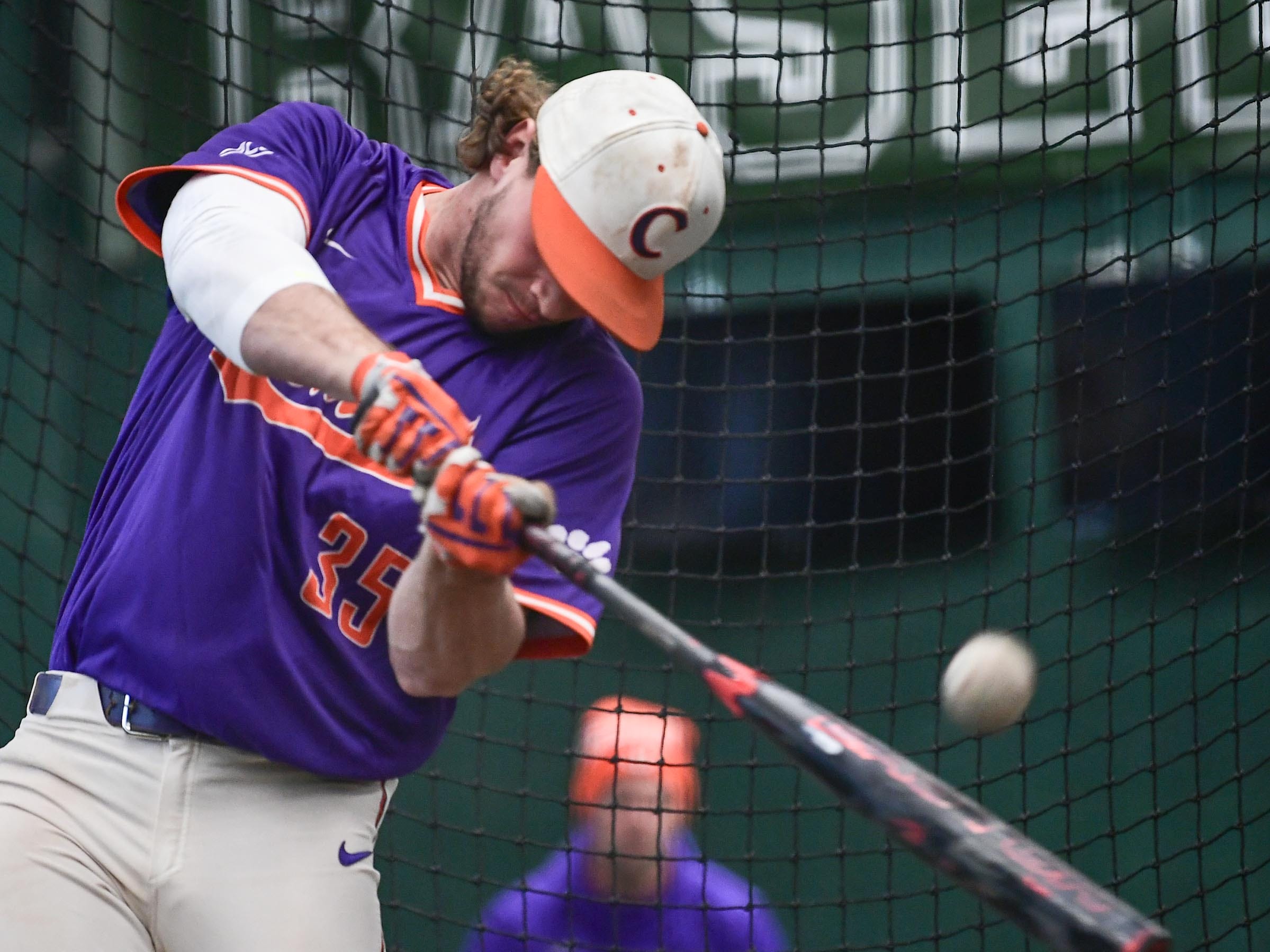 Clemson sophomore Chad Fairey(35) during batting practice at the first official team Spring practice at Doug Kingsmore Stadium in Clemson Friday, January 24, 2020.