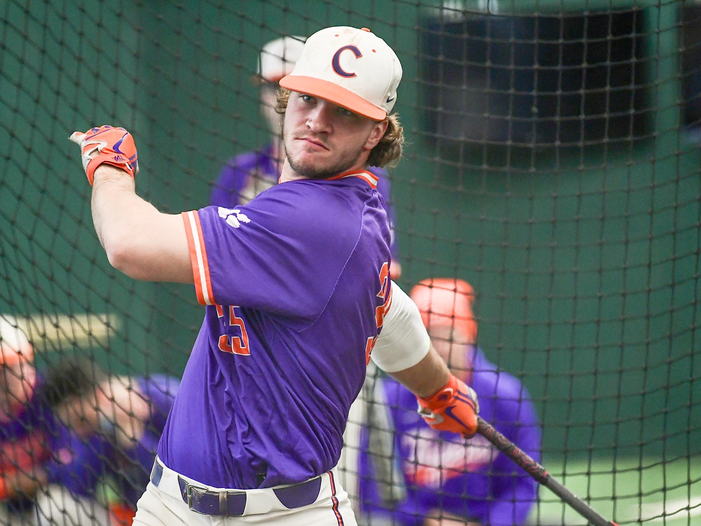 Clemson sophomore Chad Fairey(35) during batting practice at the first official team Spring practice at Doug Kingsmore Stadium in Clemson Friday, January 24, 2020.