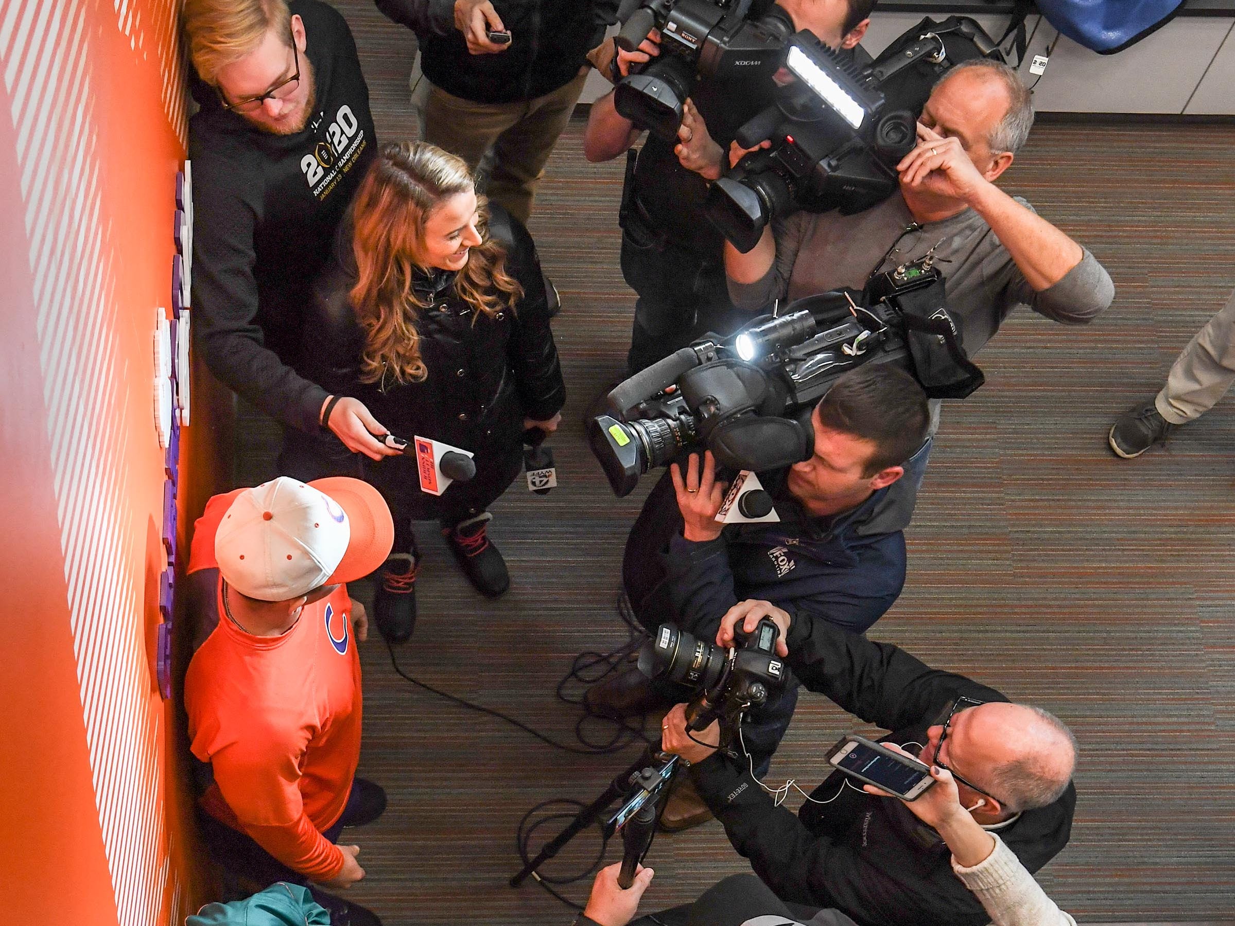 Clemson sophomore Adam Hackenberg(17) talks with media before their first official team Spring practice at Doug Kingsmore Stadium in Clemson Friday, January 24, 2020.