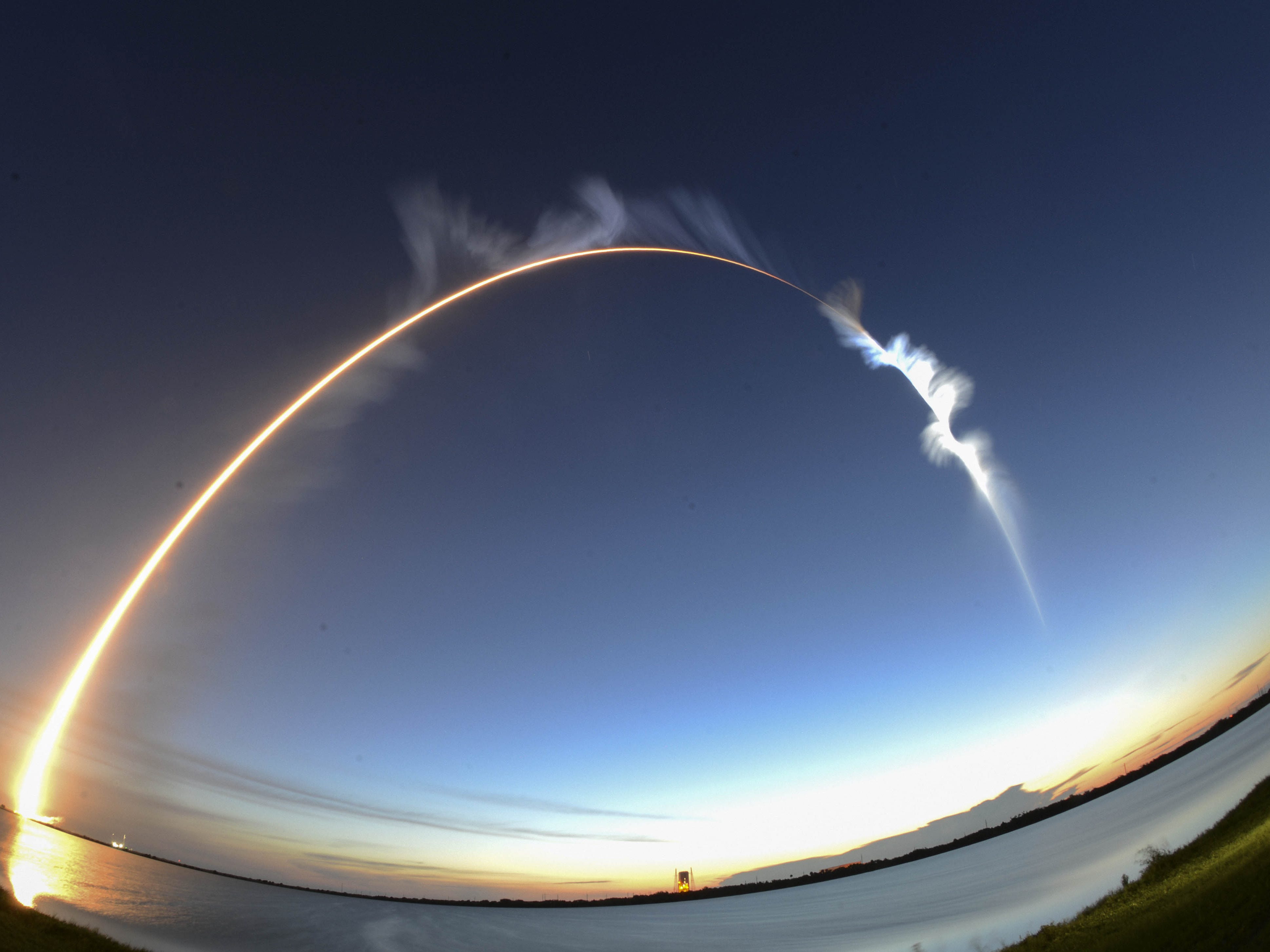 A United Launch Alliance Atlas V rocket lifts off from Cape Canaveral Air Force Station early Thursday morning, Aug. 8, 2019. The rocket is carrying the AEHF 5 communications satellite for the U.S. military.