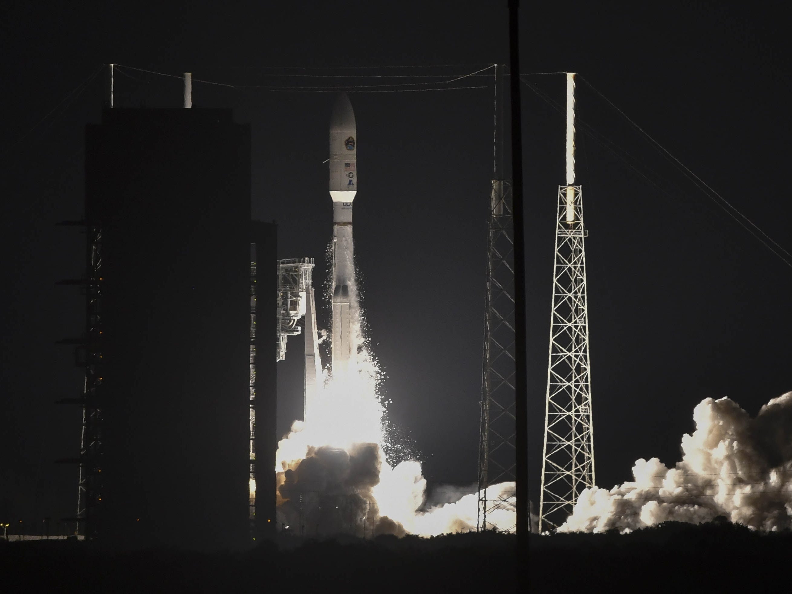 A United Launch Alliance Atlas V rocket lifts off from Cape Canaveral Air Force Station early Thursday morning, Aug. 8, 2019. The rocket is carrying the AEHF 5 communications satellite for the U.S. military.