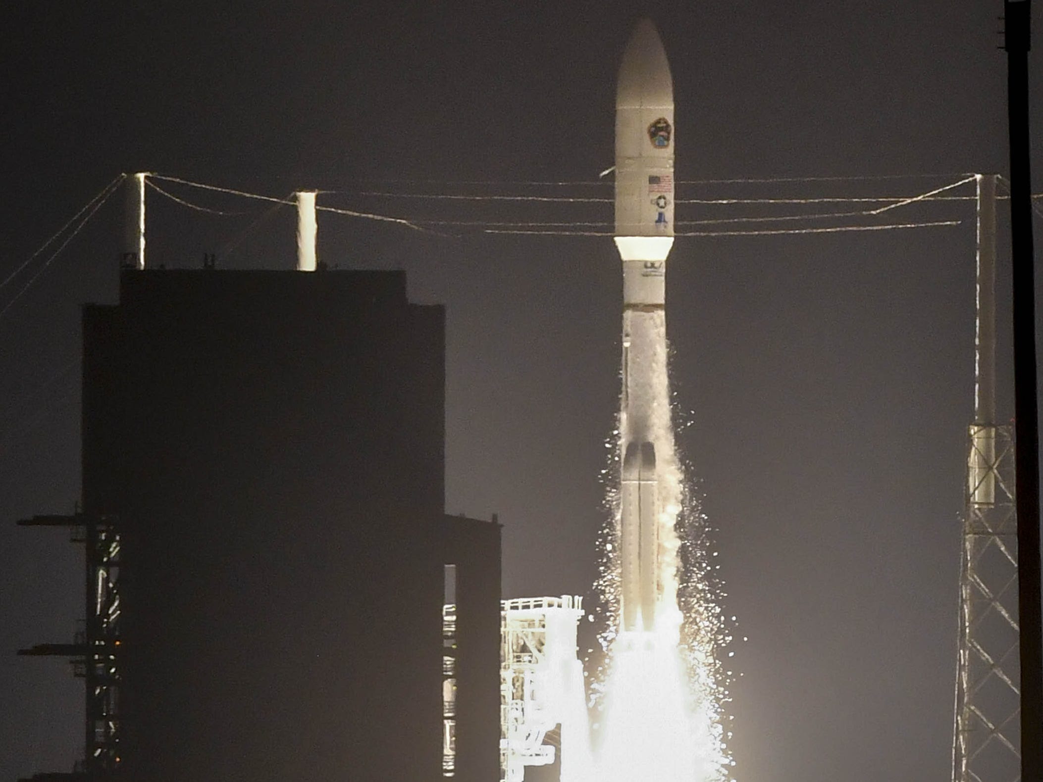 A United Launch Alliance Atlas V rocket lifts off from Cape Canaveral Air Force Station early Thursday morning, Aug. 8, 2019. The rocket is carrying the AEHF 5 communications satellite for the U.S. military.