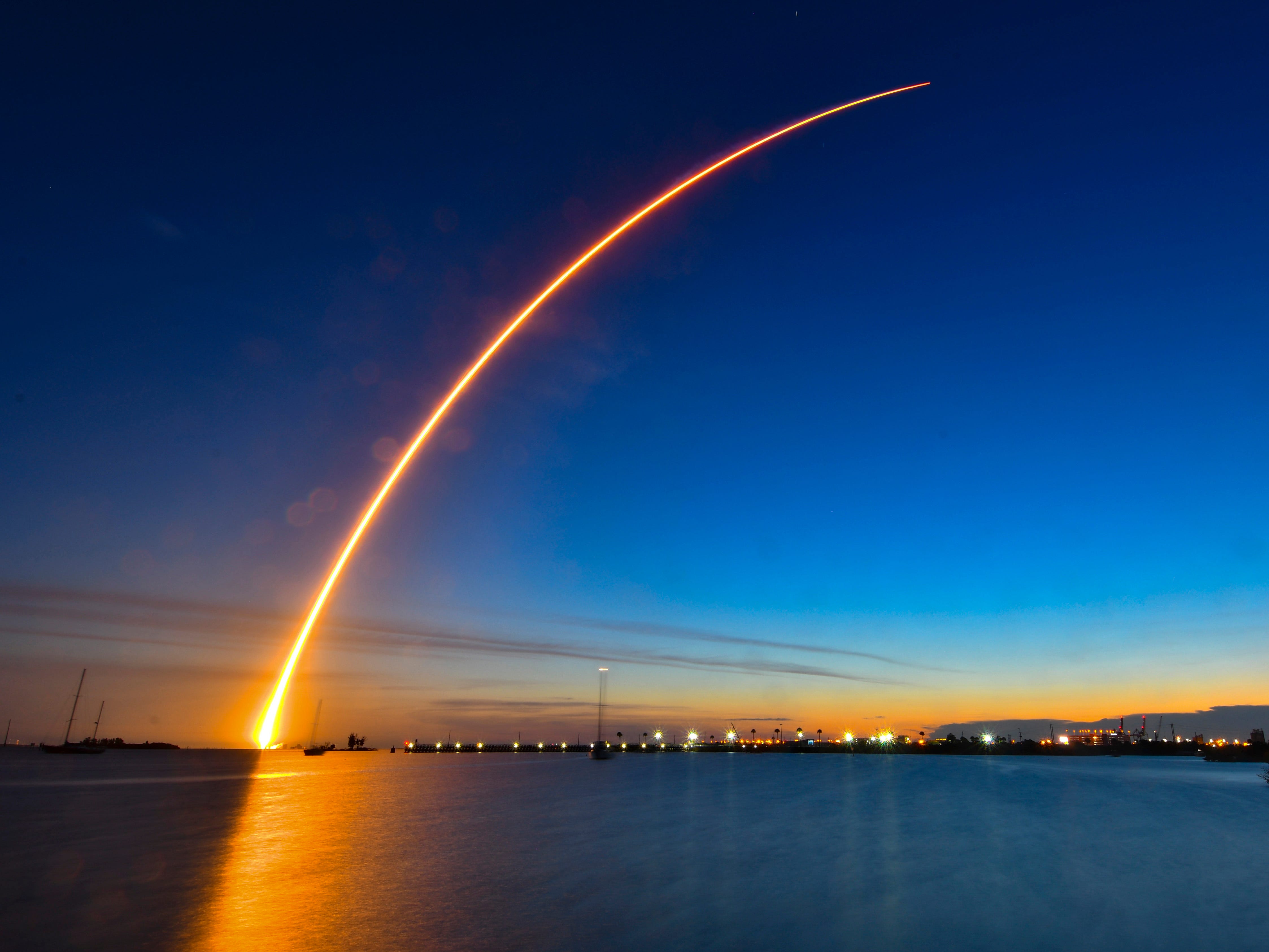 A United Launch Alliance Atlas V rocket lifts off from Cape Canaveral Air Force Station early Thursday morning, Aug. 8, 2019. The rocket is carrying the AEHF 5 communications satellite for the U.S. military.