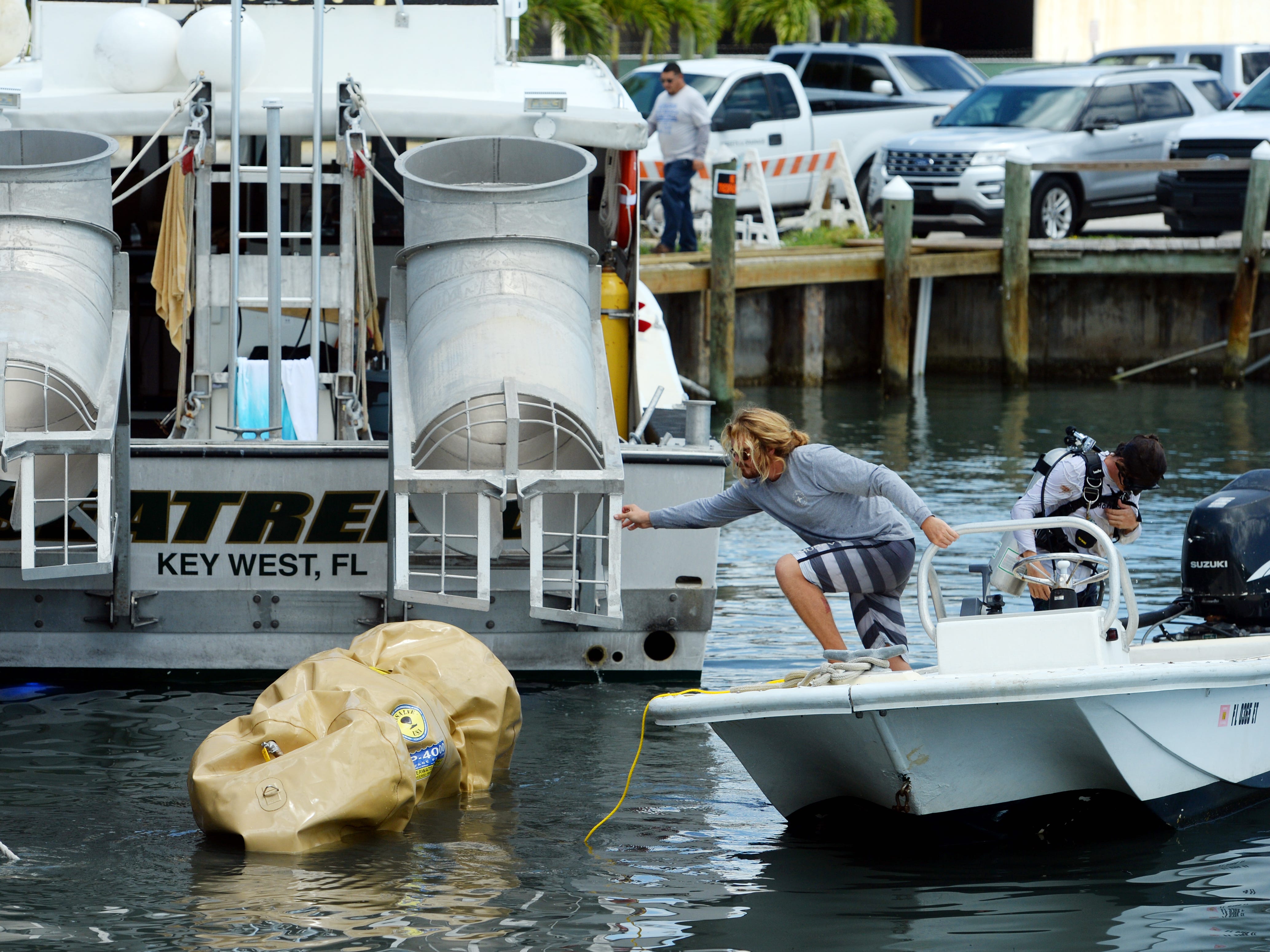 A 303-year-old cannon from the 1715 Spanish Plate Fleet was recovered off Sandy Point on Monday, Aug. 13, 2018 and removed from the water at Fisherman's Wharf in Fort Pierce. The cannon will be cleaned, treated and restored, a process that takes about three years, and placed on display at Melody Lane Fishing Pier in Fort Pierce.