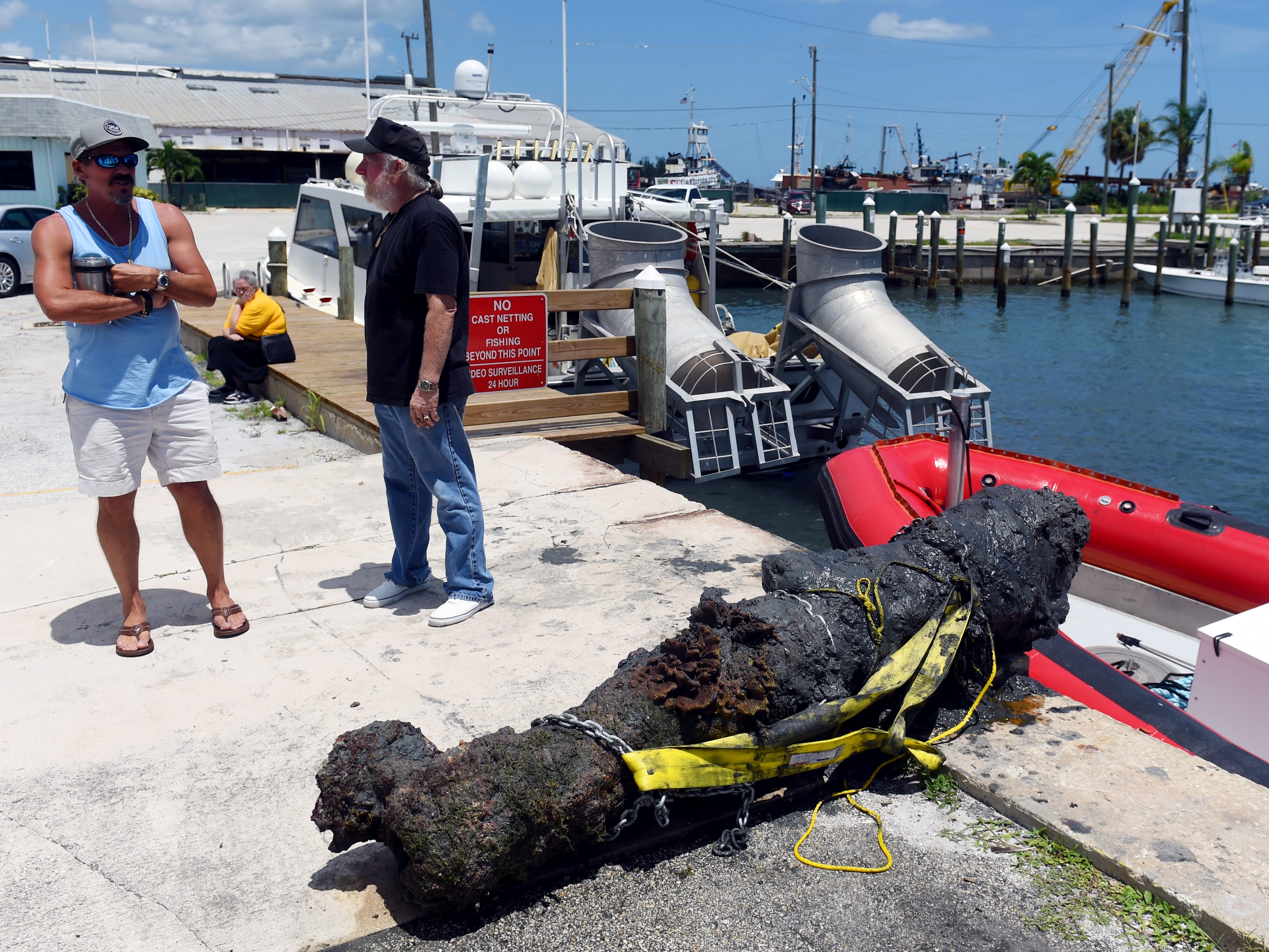 A 303-year-old cannon from the 1715 Spanish Plate Fleet was recovered off Sandy Point on Monday, Aug. 13, 2018 and removed from the water at Fisherman's Wharf in Fort Pierce. The cannon will be cleaned, treated and restored, a process that takes about three years, and placed on display at Melody Lane Fishing Pier in Fort Pierce.