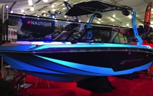 Nautique all-electric ski-boat on display at the Miami Boat Show