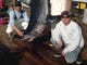 Capt. Brian Perry, Howell (left), George Steller (standing), Wall, and Jim O'Donnell, Manchester, caught this 312-pound mako aboard Jim Papaccio's Sweetie at the Ocean City Shark Tournament.