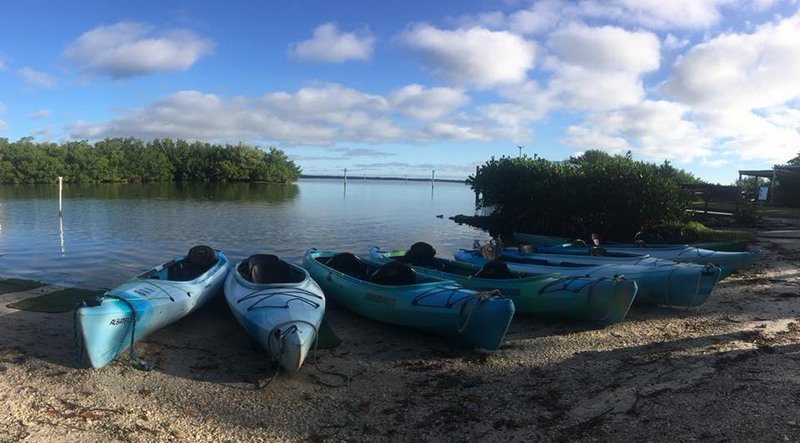 Kayaks on a beach on Sanibel Island.