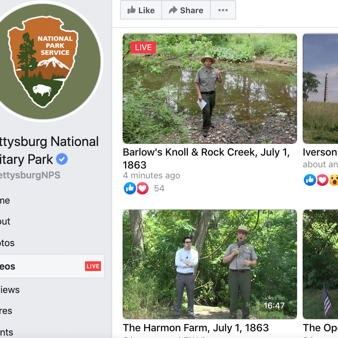 The Gettysburg National Military Park began premiering videos on their Facebook page covering events from the Battle of Gettysburg.