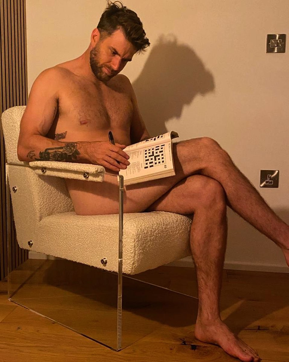 Joel Dommett had fans in stitches with this snap, captioned: 'Crossword, crossed legs, cross wife due to a skid mark on the chair'