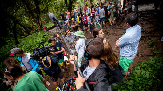 A product launch by Tobin Fisher, CEO Vantage Robotics at Twin Falls Waterfall during MaiTai Maui