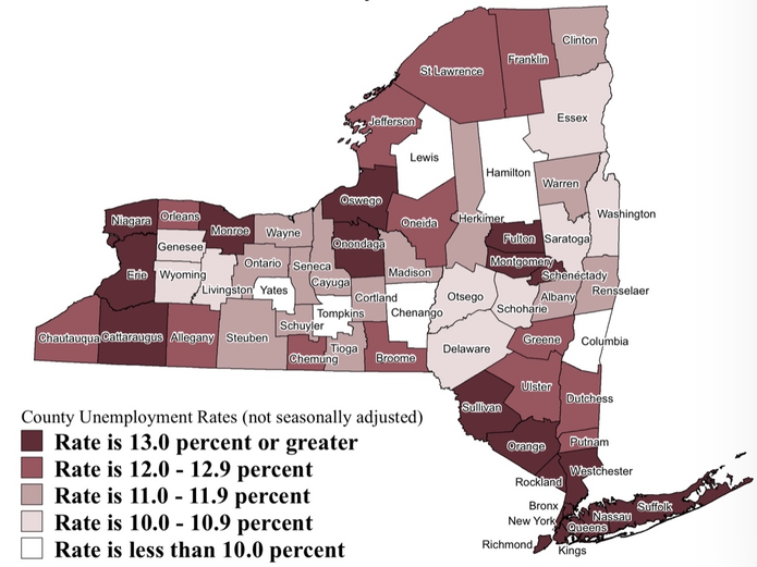 New state unemployment data shows roughly 700,000 New York City dwellers are out of work from last year, with the hardest hit in the Bronx.