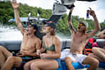 Guenther Oka, Meagan Ethell and Massimiliano Piffaretti are seen at Wakefest at Center Hill Lake, Tennessee, United States on July 20, 2019
