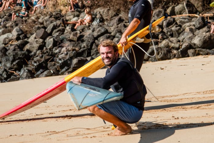 Falter with his "baby," in Oahu.