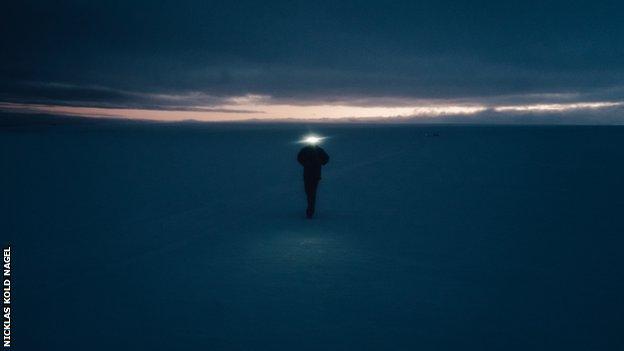 Anders Hofman during the marathon stage of his Ironman triathlon in Antarctica