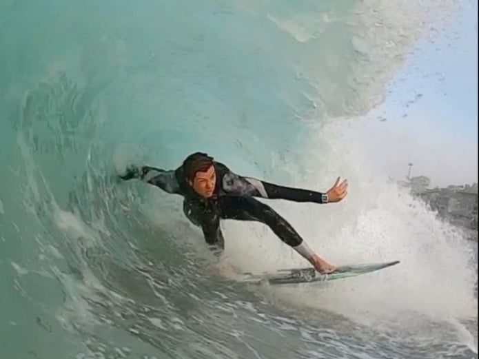 Skimboarders caught on camera in South Laguna Beach.