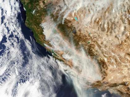 A satellite image of California taken Aug. 20 shows the wildfires and smoke that have led some to reconsider whether to live here.SAN FRANCISCO, CALIFORNIA - 20 AUGUST 2020: Satellite view of the California, USA, wildfires. (Photo by Gallo Images/Orbital Horizon)