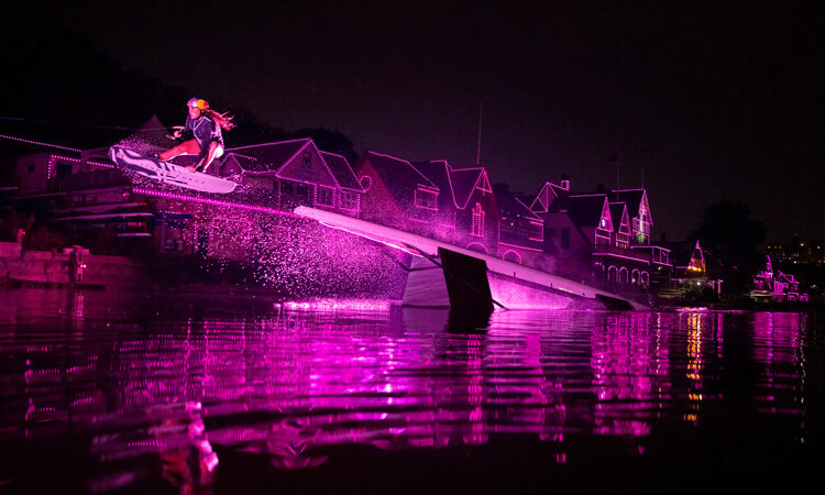 Wakeboarder rides Philadelphia’s pink-lit Boathouse Row – SurferToday